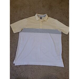 FootJoy Men's Polo Shirt 2XL Yellow Blue White Golf Short Sleeve Colorblock